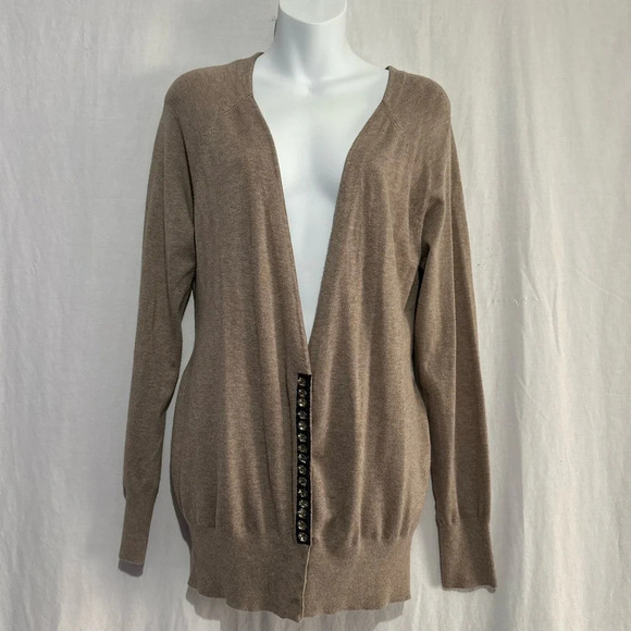 Apostrophe Women’s Taupe Lightweight Cardigan Sweater – Size Large - Picture 1 of 6